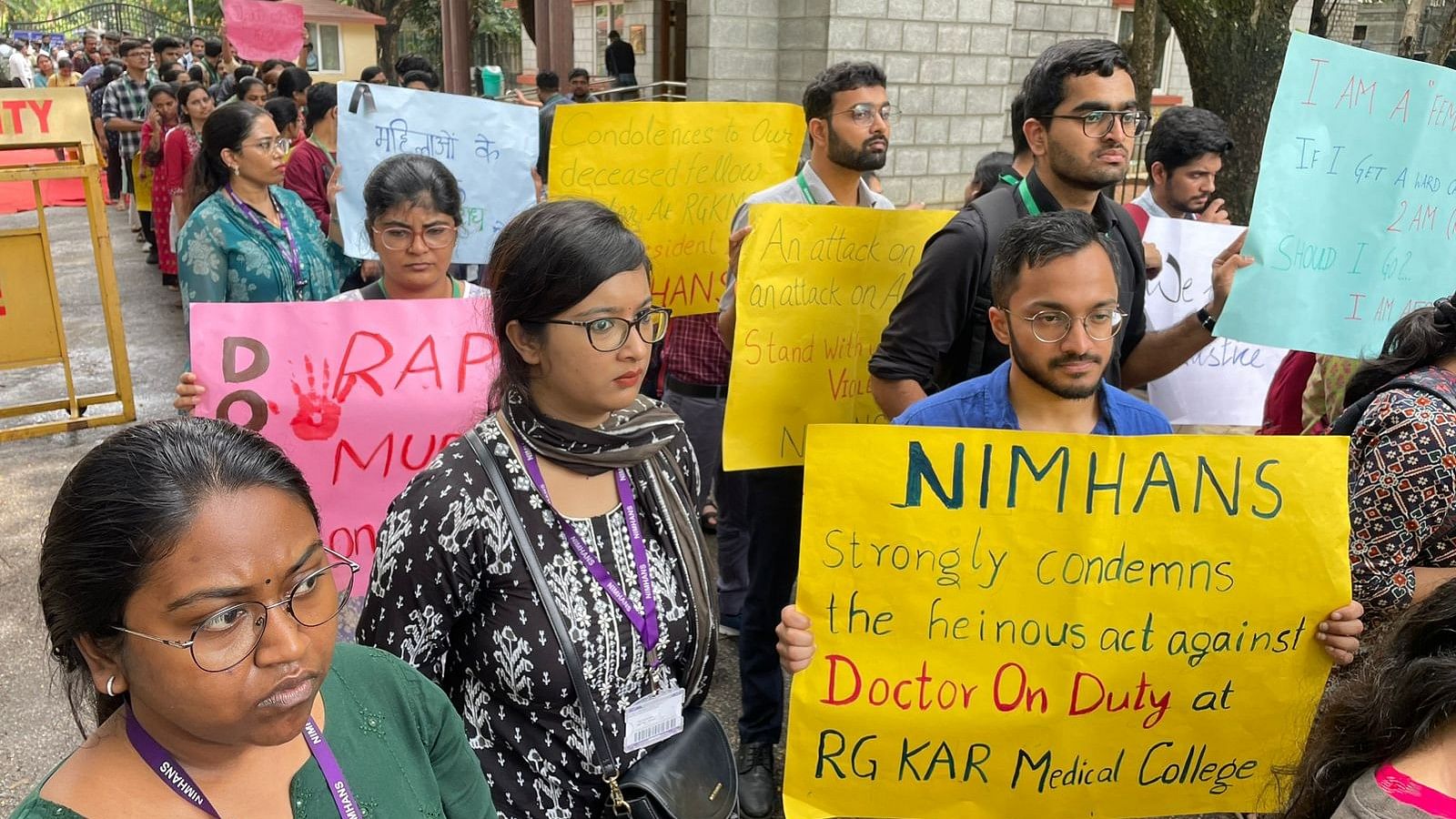 <div class="paragraphs"><p>Resident doctors of NIMHANS, Bengaluru, go on an indefinite strike in protest of the recent rape and murder of a doctor in Kolkata. | </p></div>